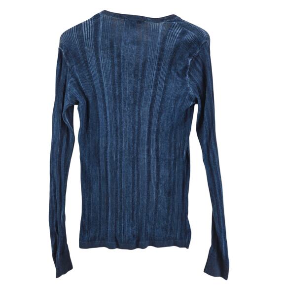 John Varvatos Salete Henley Sweater Blue Ribbed Knit Merino Wool Silk Mens Small - Picture 5 of 9